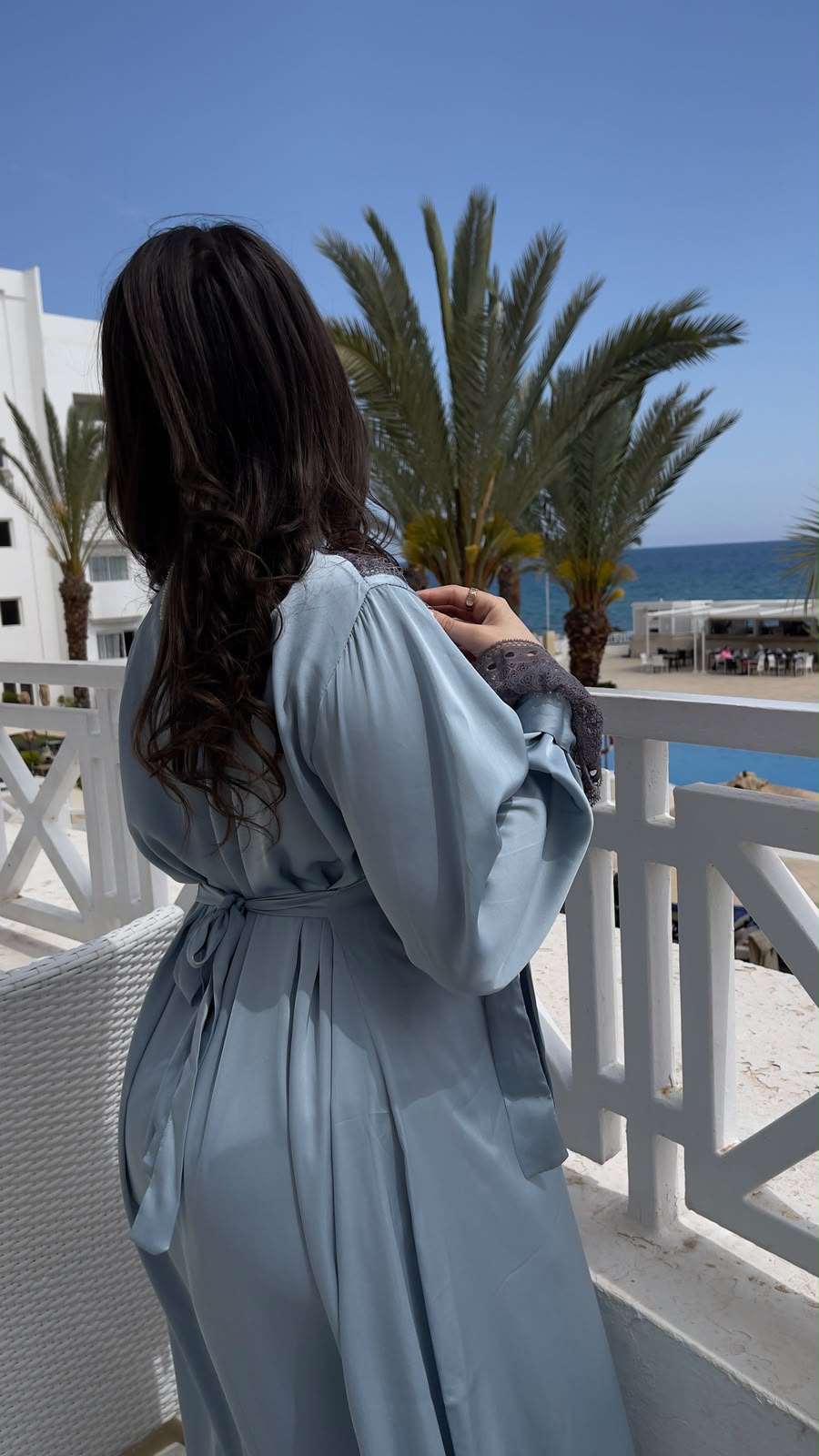 Pyjama en satin avec dentelle – Bleu Ciel